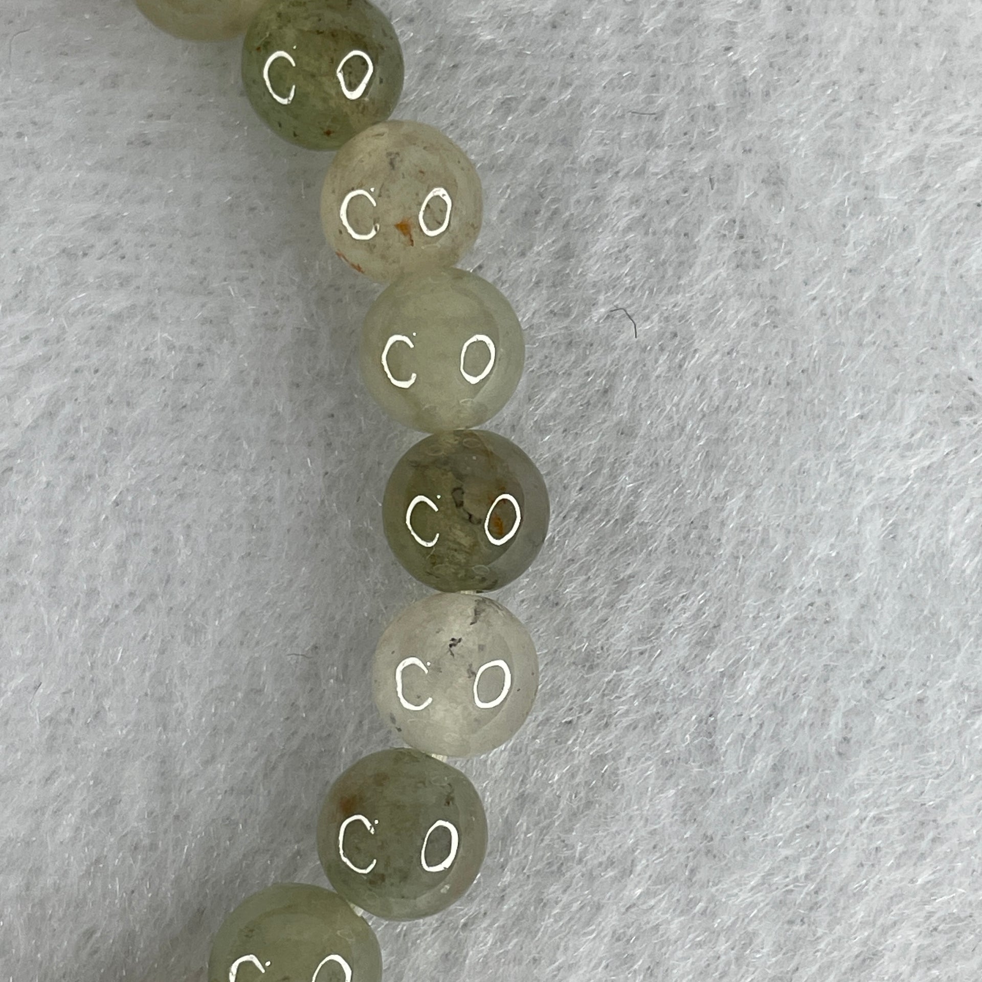 Natural Type A Light Green with Greyish Jadeite Beads Bracelet 15.27g 15cm 6.9mm 26 Beads - Huangs Jadeite and Jewelry Pte Ltd