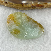 Type A Natural Semi Icy Light Green with Yellow Patches Jadeite Shan Shui Gui Ren Benefactor Pendant 9.79g 38.2 by 25.6 by 6.0mm - Huangs Jadeite and Jewelry Pte Ltd