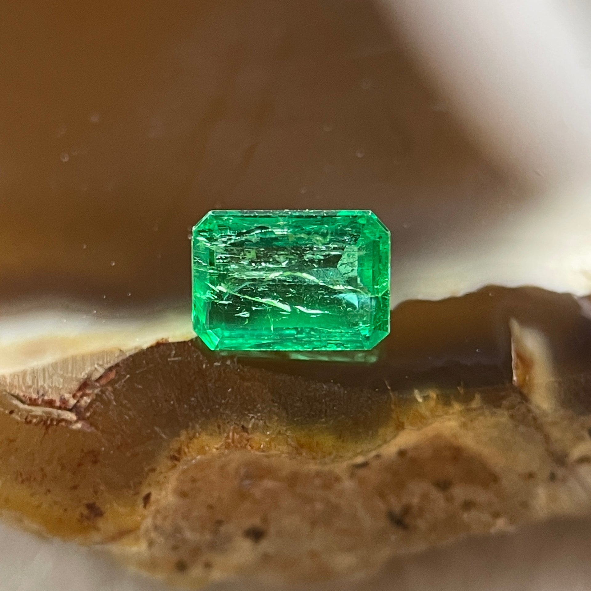 Natural Colombia Vivid Green Emerald (Beryl) Cut-Cornered Rectangular Step cut 0.45ct 5.4 by 3.9 by 2.6mm - Huangs Jadeite and Jewelry Pte Ltd