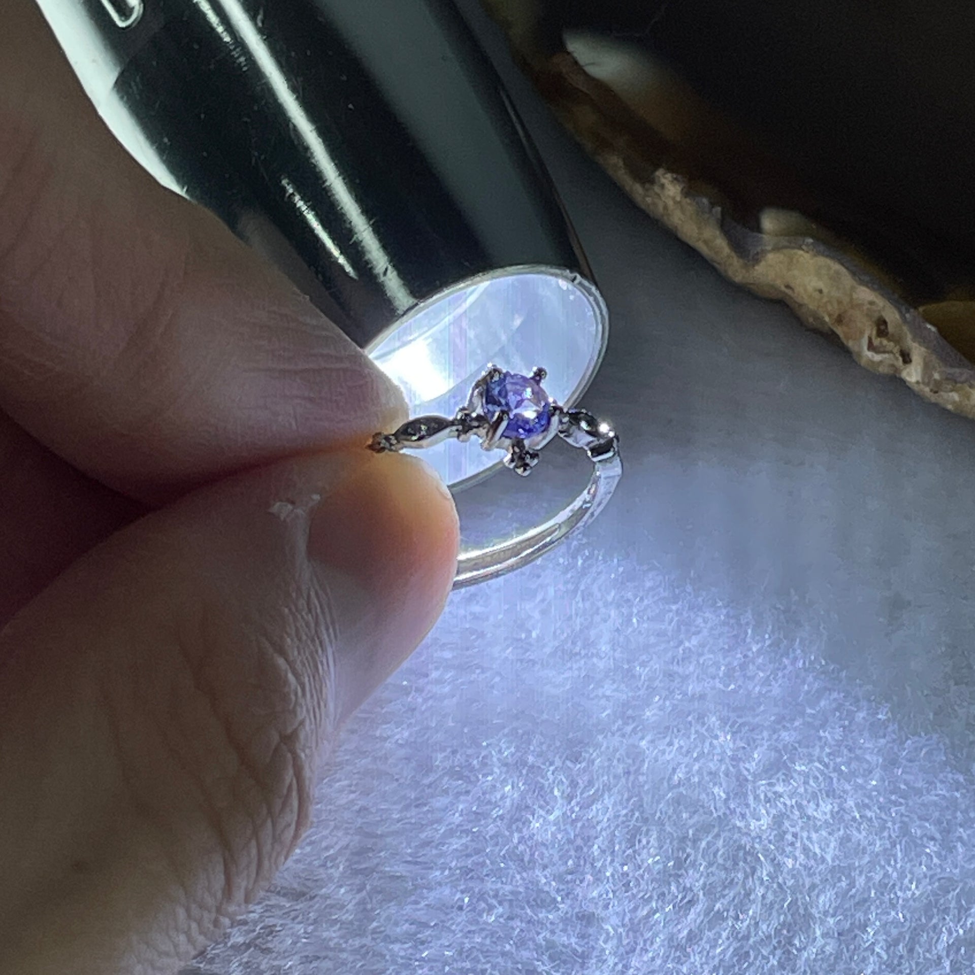 Natural Blue Tanzanite Ring in S925 Sliver 1.05g 4.0 by 2.5mm (Adjustable Size) - Huangs Jadeite and Jewelry Pte Ltd