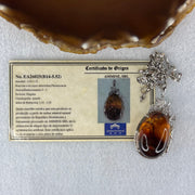 Natural Amber with Cubic Zirconia in S925 Sliver Necklace 15.05g 30.8 by 19.4 by 15.1mm - Huangs Jadeite and Jewelry Pte Ltd