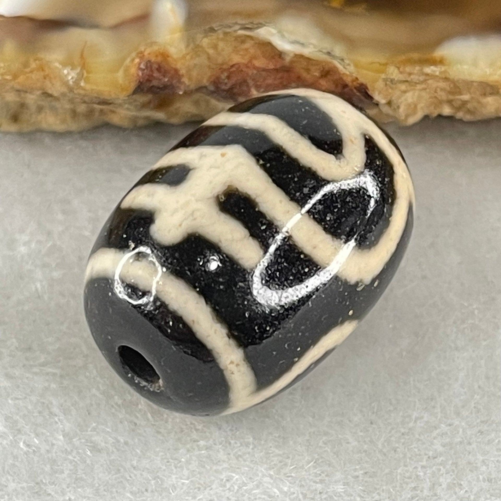 Natural Powerful Tibetan Old Oily Agate Double Nectar Vessel Dzi Bead Heavenly Master (Tian Zhu) 花蜜容器眼天珠 4.80g 18.2 by 13.2mm - Huangs Jadeite and Jewelry Pte Ltd