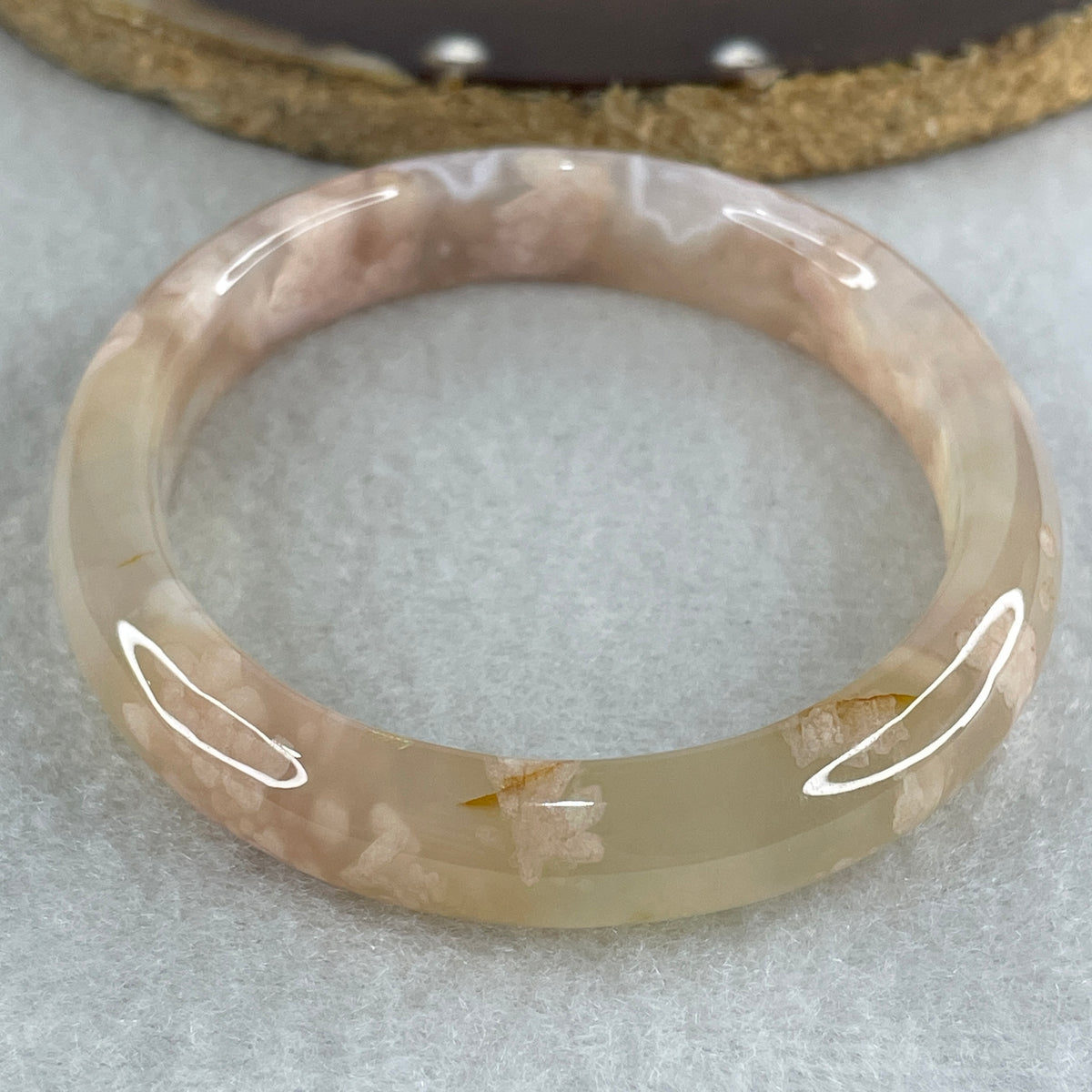 Natural Pink Flower Agate Oval Bangle Set 82.68g Inner Diameter 55.7mm 10.3 by 6.8mm (Very Very Slight External Rough) - Huangs Jadeite and Jewelry Pte Ltd