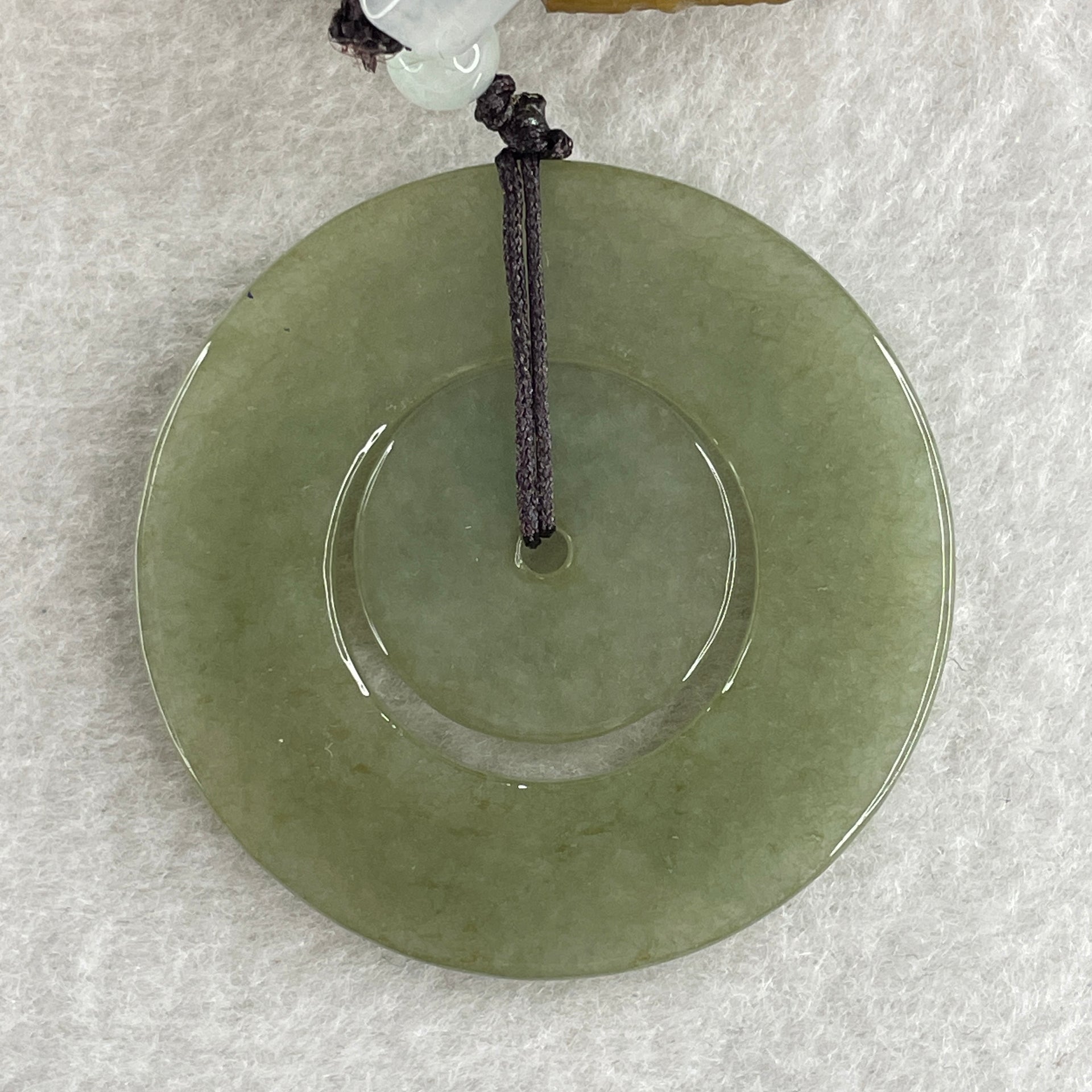 Natural Type A Green with Brownish Jadeite Double Ping An Kou Donut Pendant 20.64g 44.9 by 3.4mm - Huangs Jadeite and Jewelry Pte Ltd