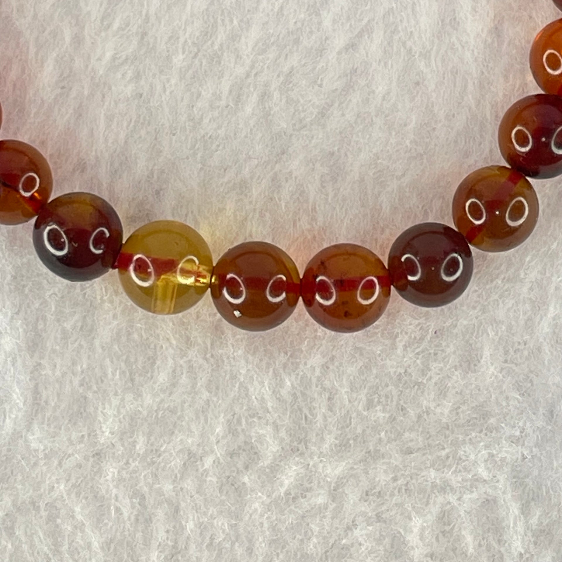 Natural Blood Red Amber Beads Bracelet 5.10g 15cm 7.2mm 25 Beads - Huangs Jadeite and Jewelry Pte Ltd