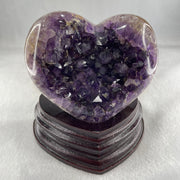 Natural Amethyst Heart Shape with Wooden Stand Display 784.3g 114.4 by 95.0 by 116.5mm - Huangs Jadeite and Jewelry Pte Ltd