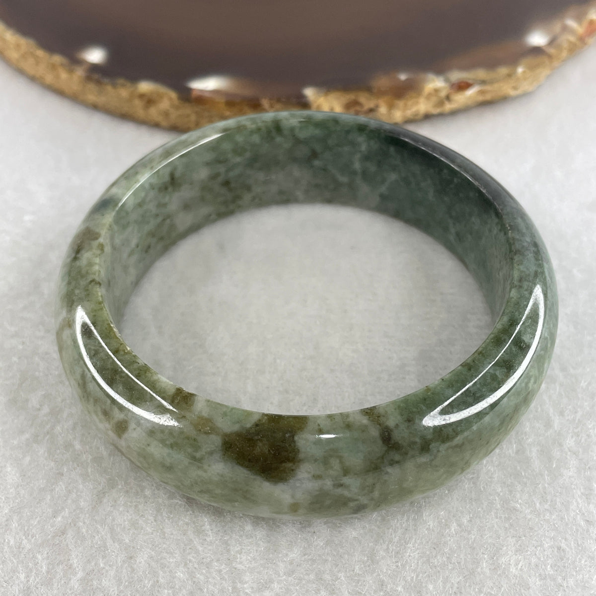 Natural Type A Green with Yellowish Green Piao Hua Jadeite Bangle | (64.81g | 53.1mm ID | 16.9 x 7.8mm | Very Very Slight External Rough |Golden Abundance & Lifelong Protection Anchor, Prosperity & Executive Bangle) - Huangs Jadeite and Jewelry Pte Ltd