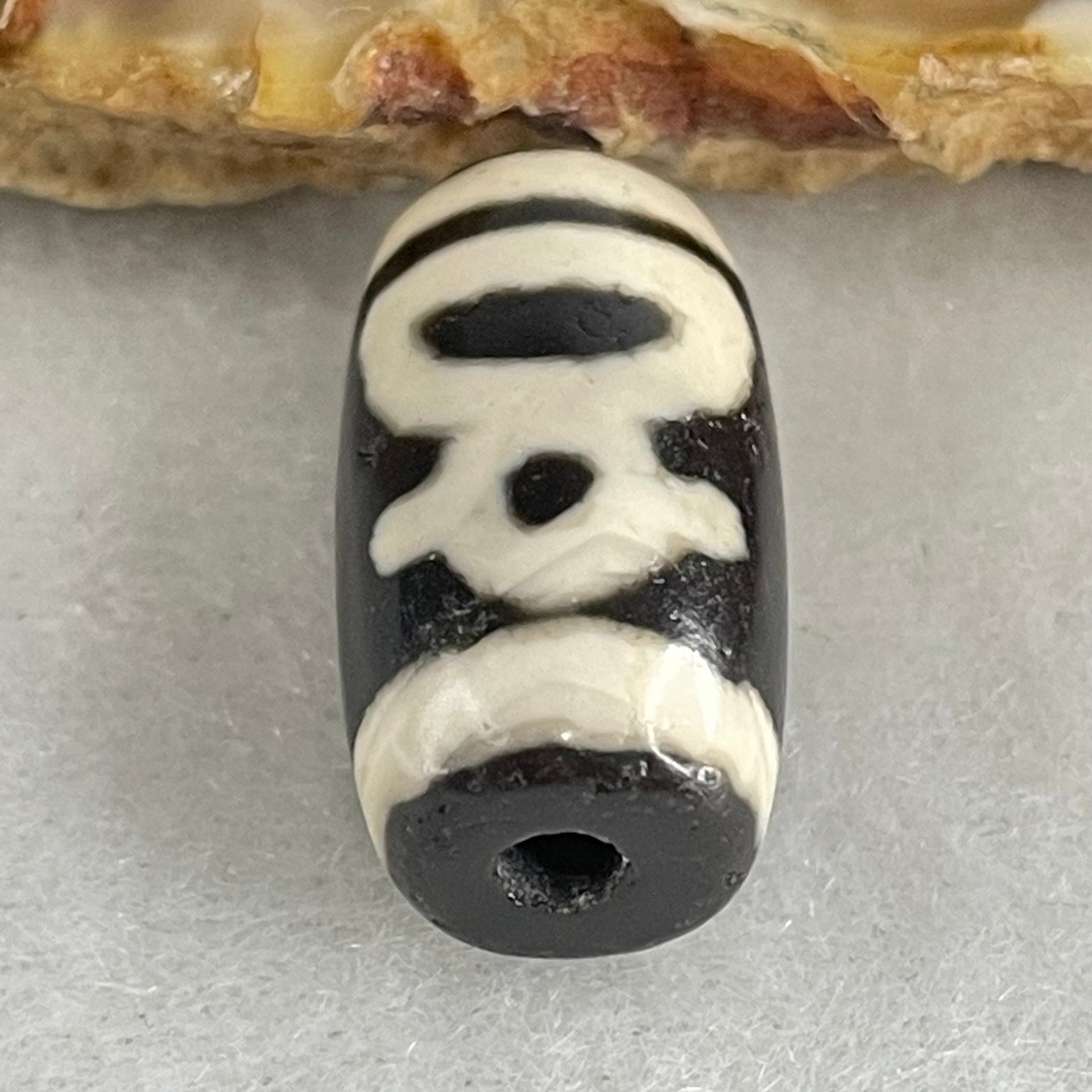 Natural Powerful Tibetan Old Oily Double Agate Cai Shen Dzi Bead Heavenly Master (Tian Zhu) 财神天珠 3.48g 19.2 by 10.6mm - Huangs Jadeite and Jewelry Pte Ltd