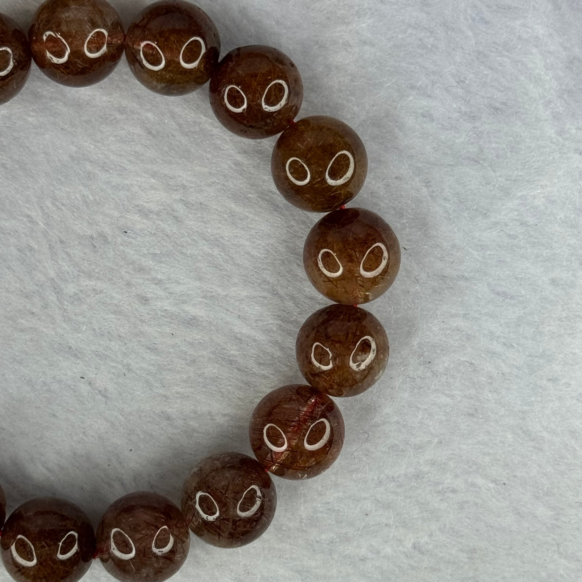 Natural Copper Rutilated Quartz Beads Bracelet 天然銅髮晶手镯 37.22g 17cm 11.8mm 17 Beads - Huangs Jadeite and Jewelry Pte Ltd