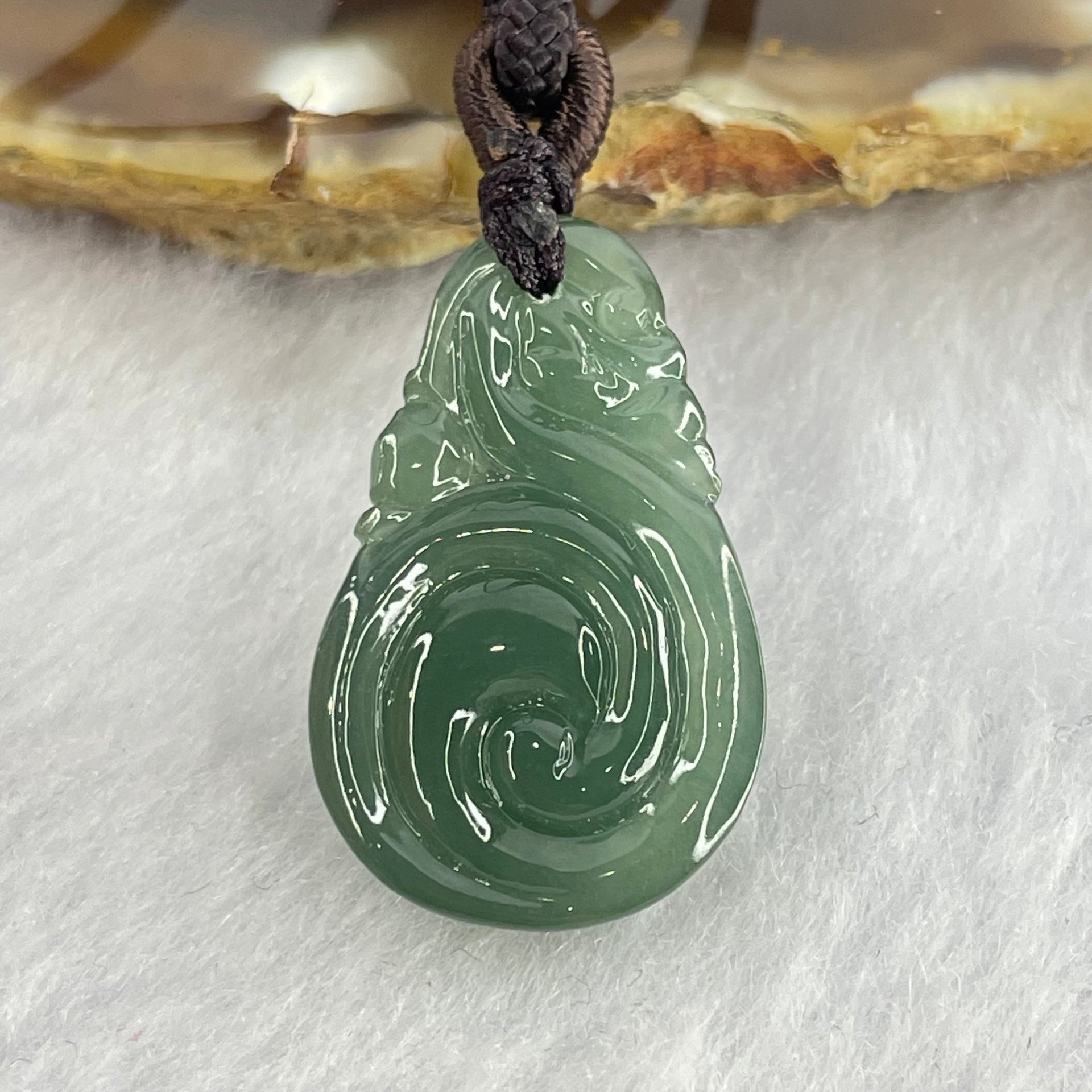Type A Blueish Green Jadeite Dragon Ruyi Pendent 6.46g 25.1 by 16.2 by 7.2mm - Huangs Jadeite and Jewelry Pte Ltd