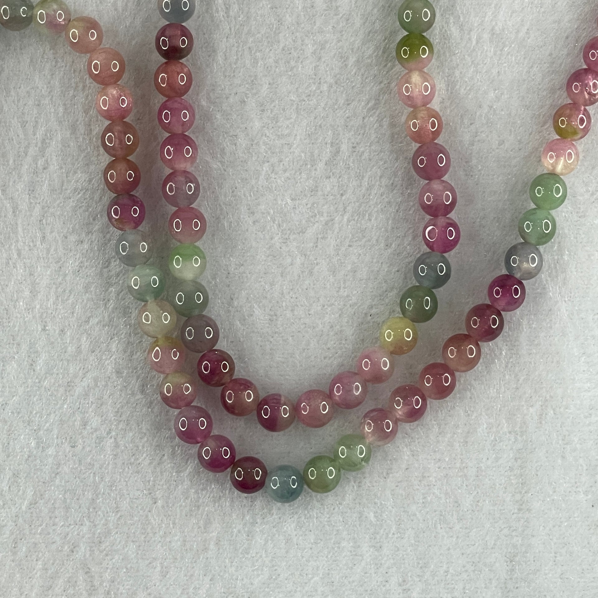 Natural Pink with Blue Tourmaline Crystal Beads Necklace 27.45g 54cm 5.6mm 105Beads - Huangs Jadeite and Jewelry Pte Ltd