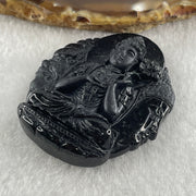 Type A Opaque Black Omphacite Jadeite Good Vs Evil Mahasthamaprapta Bodhisattva Pendant Horse Zodiac Guardian 41.32g 50.8 by 43.8 by 11.8mm - Huangs Jadeite and Jewelry Pte Ltd