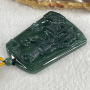 Grand Master Type A Icy Dark Blueish Green Samantabhadra Bodhisattva Guan Yin on Elephant and Flower Pendant 61.87g 57 by 41.6 by 5.6mm - Huangs Jadeite and Jewelry Pte Ltd