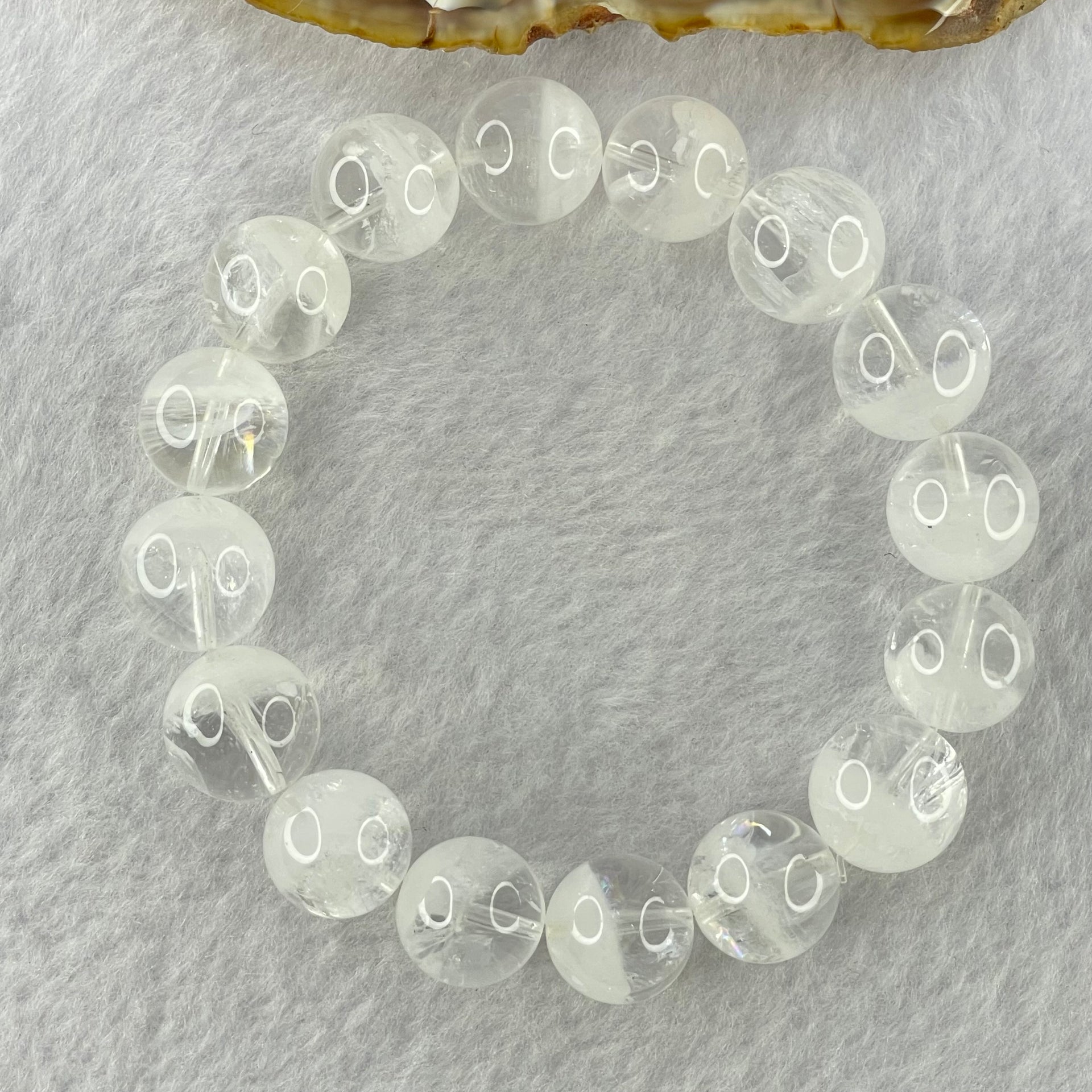 Natural White Phantom Quartz Beads Bracelet 52.08g 18.5cm 13.9mm 16 Beads - Huangs Jadeite and Jewelry Pte Ltd