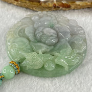Grandmaster Type A Lavender Green Jadeite Twin Bird And Flower Pendant 喜上眉梢 63.42g 52.5 by 52.5 by 12.1mm - Huangs Jadeite and Jewelry Pte Ltd