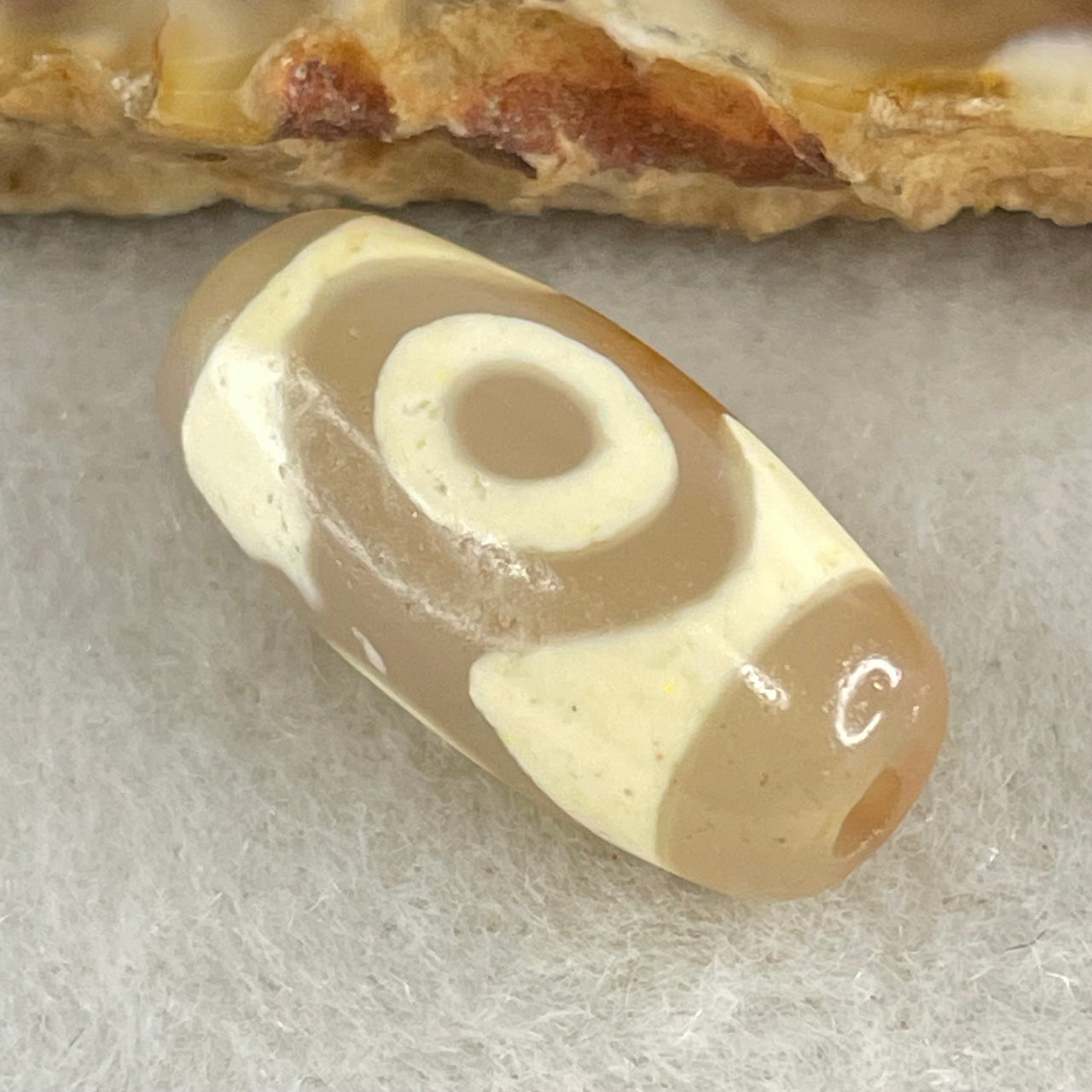 Natural Powerful Tibetan Old Oily Agate 3 Eyes Dzi Bead Heavenly Master (Tian Zhu) 三眼天诛 2.73g 19.7 by 9.9mm - Huangs Jadeite and Jewelry Pte Ltd