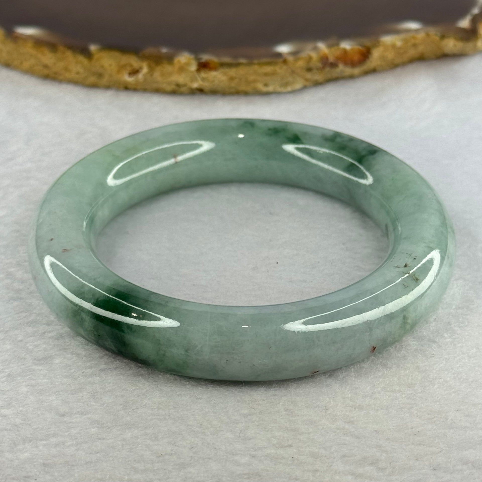 Type A Green with Blueish Green Piao Hua Jadeite Bangle Internal Diameter 54.7mm 90.87g 13.4 by 12.4mm (Very Slight External Rough) - Huangs Jadeite and Jewelry Pte Ltd