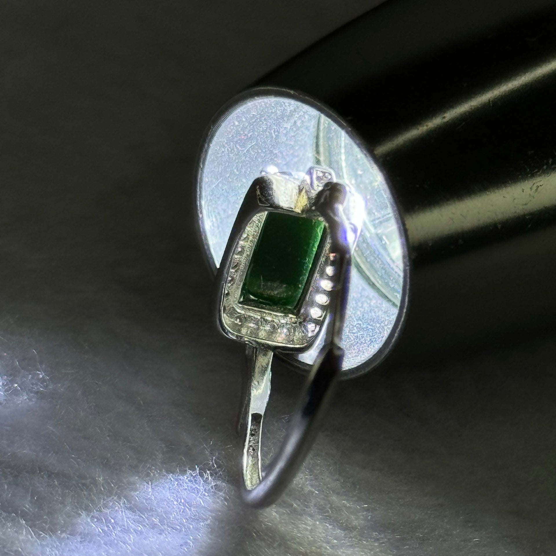 Type A Translucent Black Omphasite Jadeite with Crystals in S925 Sliver Ring (Adjustable Size) 2.00g 11.1 by 6.1 by 3.0mm - Huangs Jadeite and Jewelry Pte Ltd
