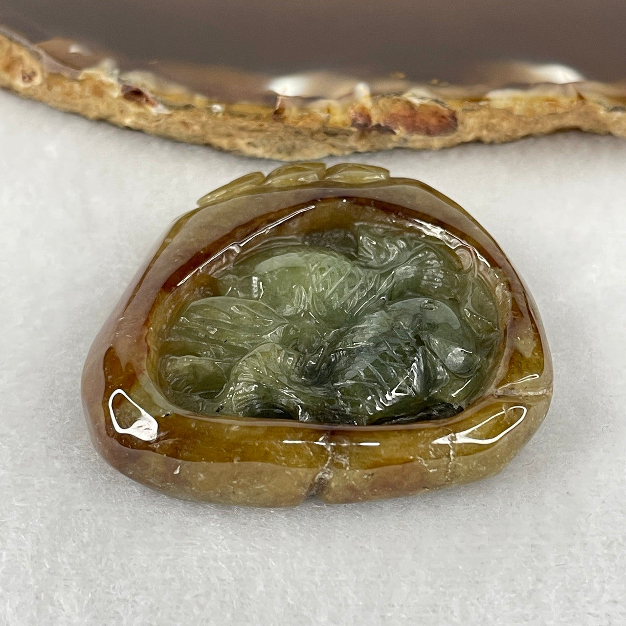Natural Type A Brownish & Green Jadeite Double-Sided "Twin Fish with Coins & Ruyi" Pendant | 100% Untreated Master Carved Fei Cui Talisman (43.94g | 49.0mm × 47.0mm × 10.0mm)