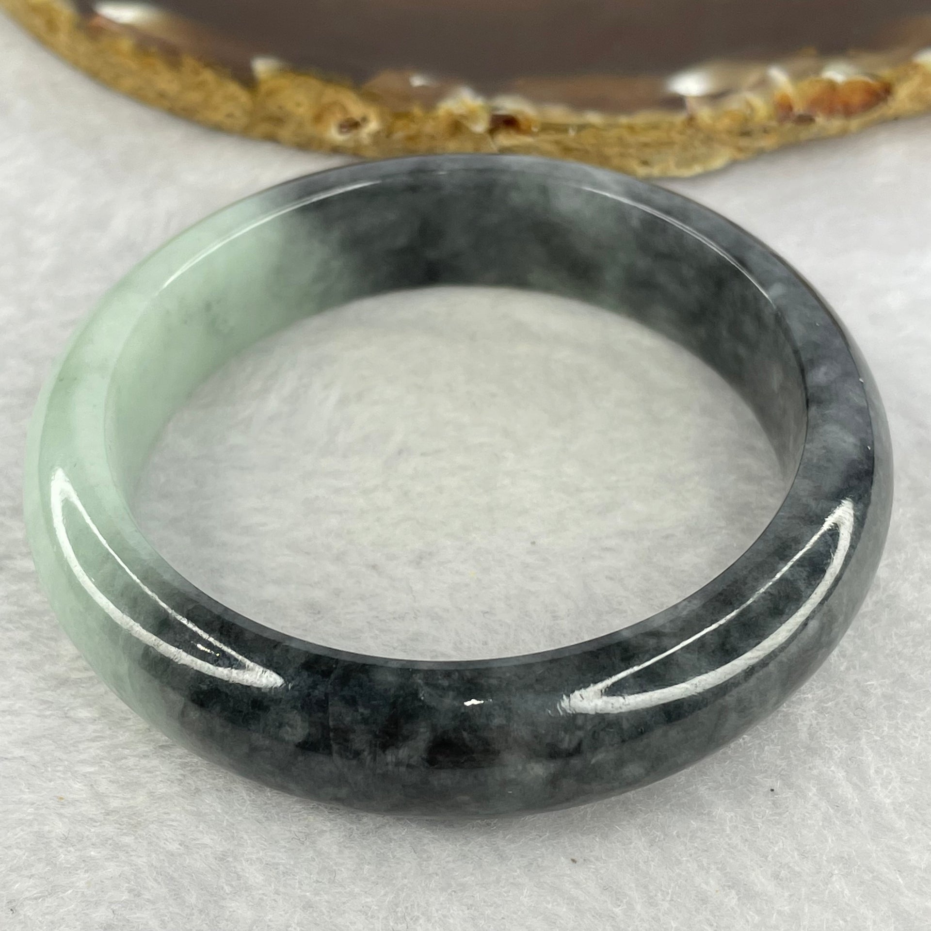 Type A Grey Wuji with Light Green Jadeite Bangle 62.29g Inner Diameter 55.1mm 14.2 by 8.6mm (Very Fine Internal Lines) - Huangs Jadeite and Jewelry Pte Ltd