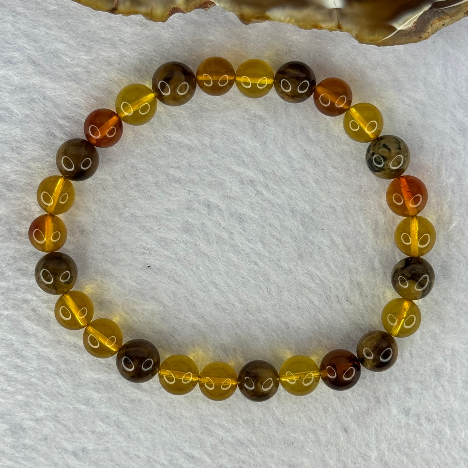 Natural Mixed Color Amber Beads Bracelet 天然琥珀手链 4.58g 15cm 7.0mm 26 Beads - Huangs Jadeite and Jewelry Pte Ltd