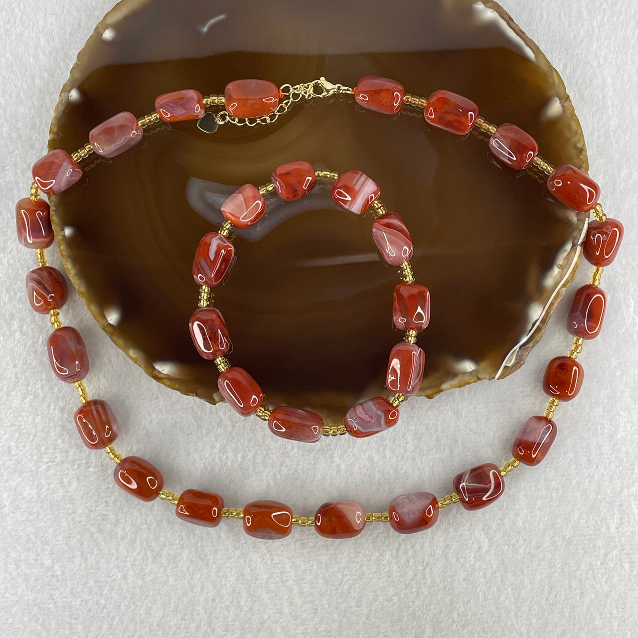 Certified Natural Red Agate Lulutong with Charm Bracelet 10.8mm 11Beads 17cm Necklace 10.8mm 22Beads 42cm Set Total Weight 86.10g
