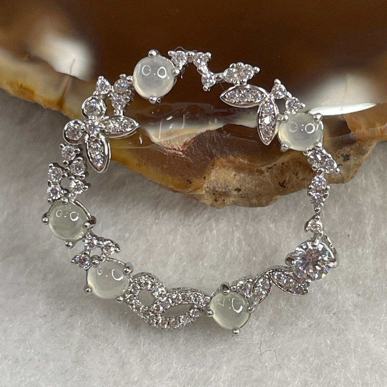 Type A Icy White Jadeite Beads Pendant with Cubic Zirconia in S925 Sliver 2.74g 3.0 by 2.0mm 5Beads