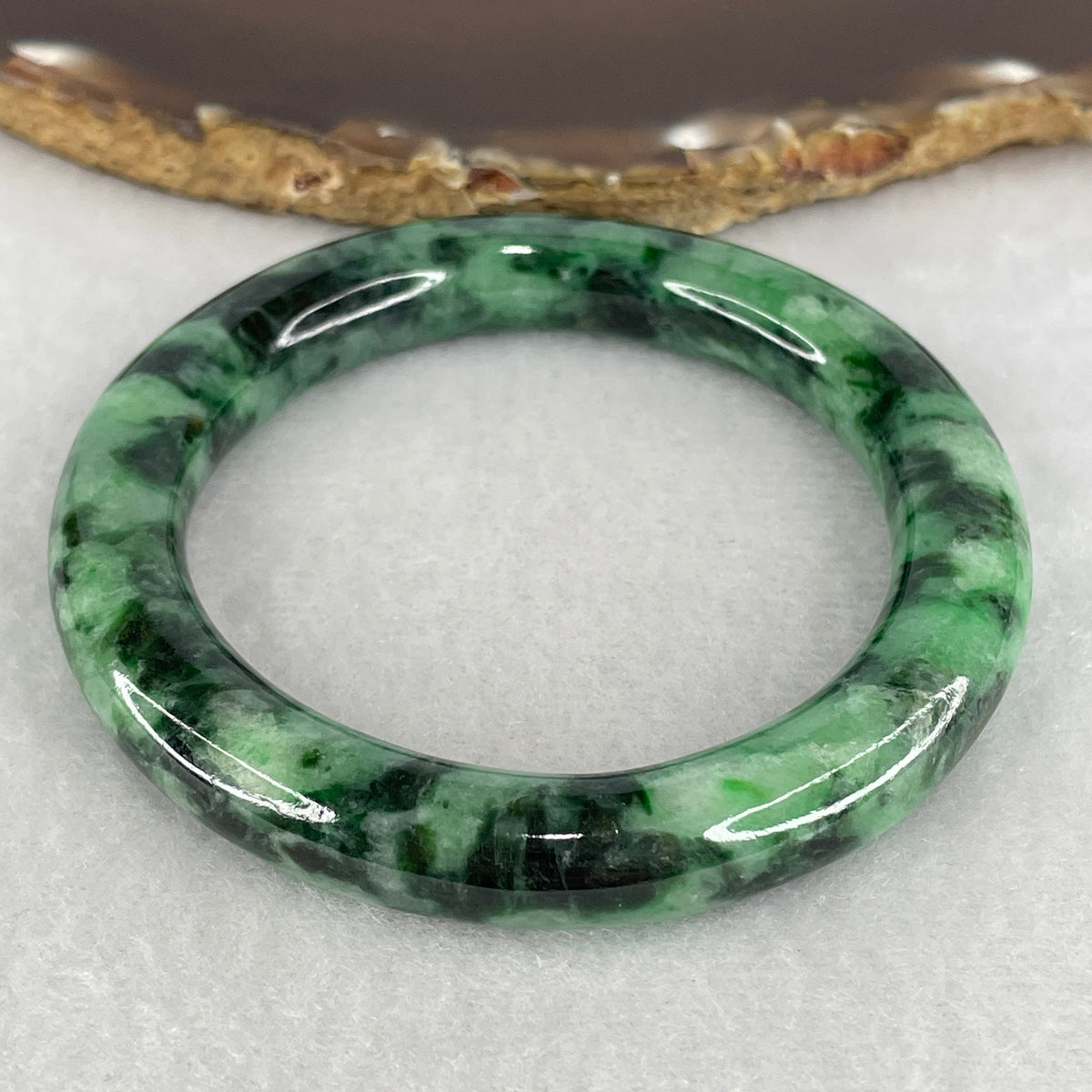 Natural Type A Jadeite Bangle | Full Round Light Green & Deep Dark Green Piao Hua (51.35g | 53.6mm Inner Diameter | 9.9 x 10.3mm) (External Rough)
