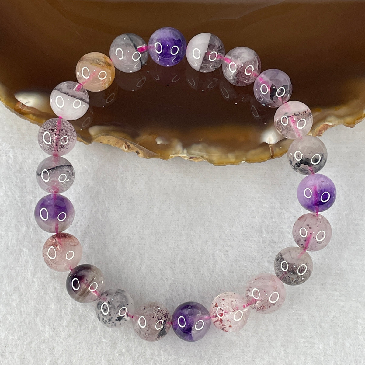 Certified Above-Average Grade Natural Super 7 Crystal Beads Bracelet | High-Density Multi-Bead Strand | Authentic Sacred Seven Multi-Mineral Inclusions Quartz Spiritual Catalyst & Auric Shield Bracelet (22.93g | 16.5cm Length | 9.3mm | 22 Beads)