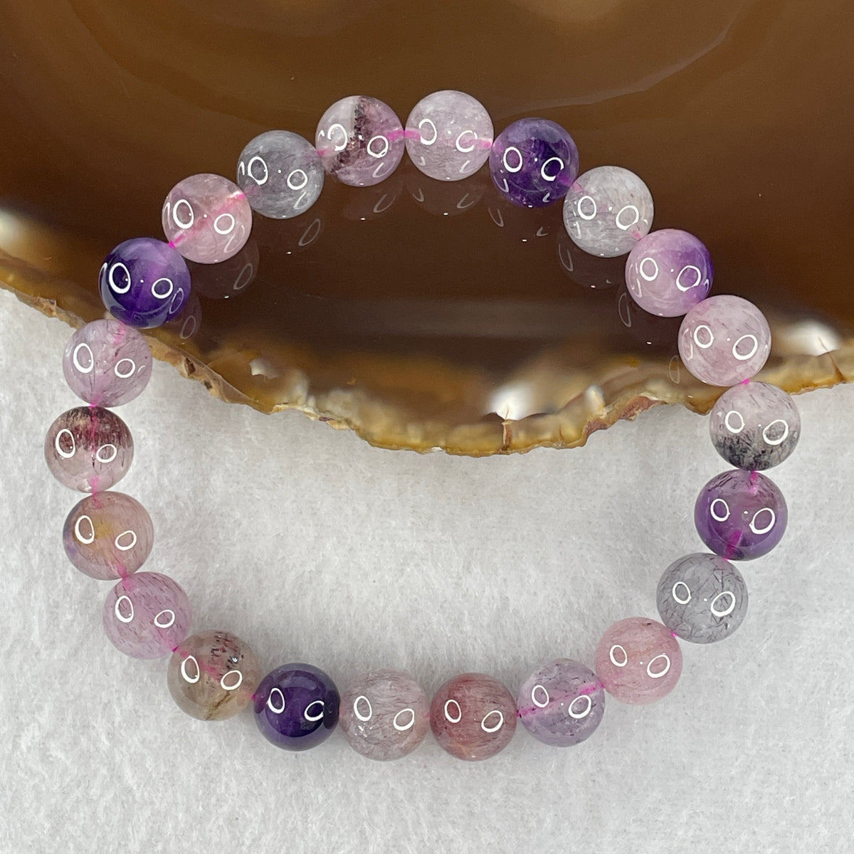 Certified Above-Average Grade Natural Super 7 Crystal Beads Bracelet | High-Density Multi-Bead Strand | Authentic Sacred Seven Multi-Mineral Inclusions Quartz Spiritual Catalyst & Auric Shield Bracelet (23.59g | 17cm Length | 9.3mm | 22 Beads)