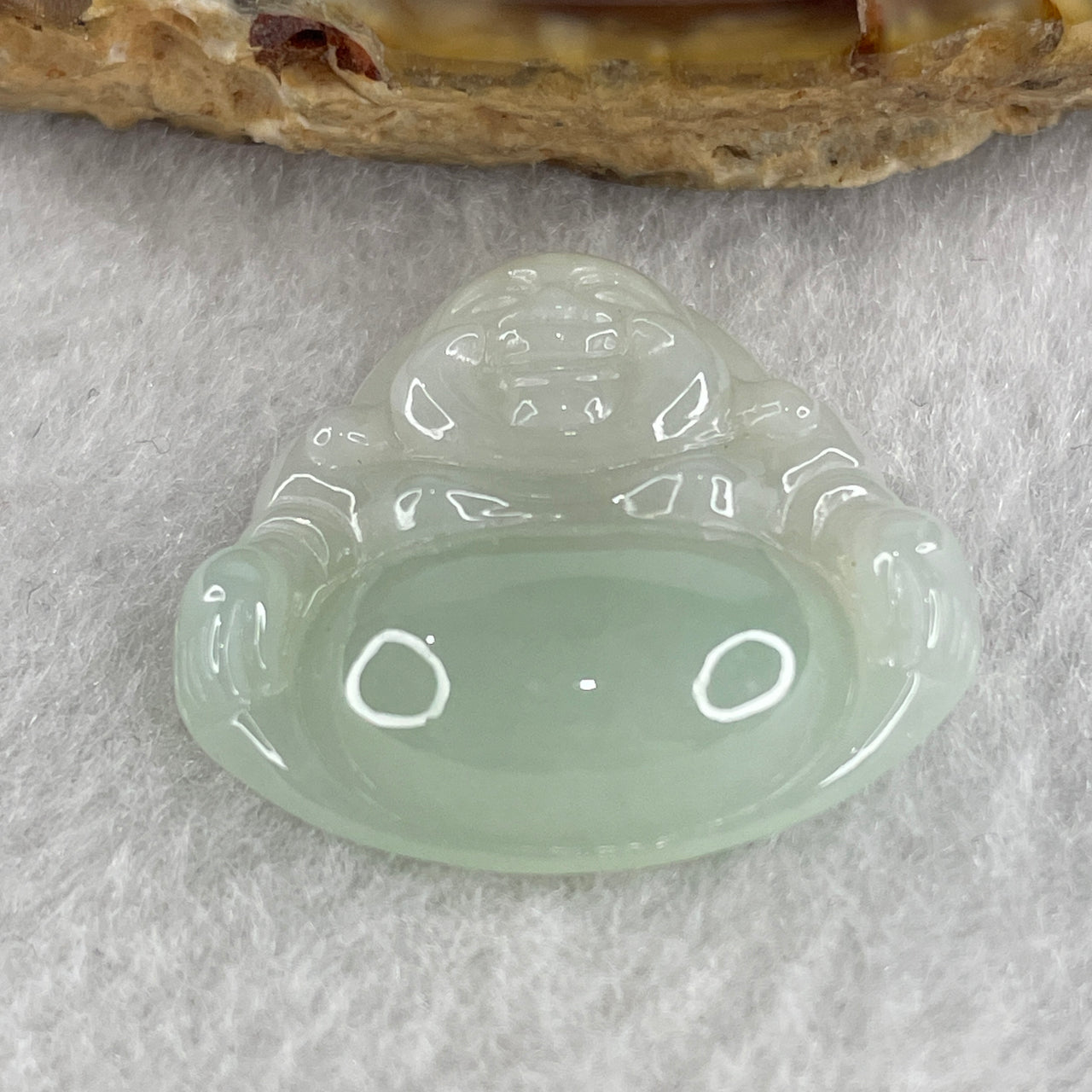 Certified Natural Type A Light Green Jadeite Milo Laughing Buddha Pendant 4.90g 22.8 by 24.9 by 6.0mm - Huangs Jadeite and Jewelry Pte Ltd