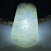 Type A Semi Icy Faint Lavender Green Jadeite Shan Shui Pendant 49.65g 63.1 by 39.5 by 10.3mm - Huangs Jadeite and Jewelry Pte Ltd
