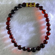 Natural Blood Red Amber Beads Bracelet 5.48g 15.5cm 6.5mm 28 Beads - Huangs Jadeite and Jewelry Pte Ltd