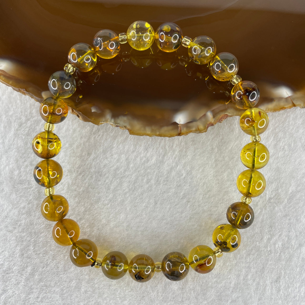 稀有认证高级天然金发晶石英手链手牌天然高级金顺发水晶手牌手链 50.63 克 18 厘米 15.7 x 9.9 x 6.2 毫米 25 件