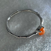Type A Red Cabochon Jadeite in S925 Sliver Bamboo Ring (Adjustable Size) 1.00g 4.2 by 3.0mm - Huangs Jadeite and Jewelry Pte Ltd