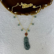 Type A Icy Blueish Green Jadeite God of Fortune Cai Shen Ye Pendent In Gold Color Necklace 8.61g 38.2 by 15.8 by 3.8mm - Huangs Jadeite and Jewelry Pte Ltd