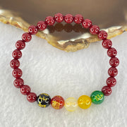 Natural Blood Red Cinnabar with Crystal Beads Bracelet with Wealth Beads 11.74g 15.5cm 8.5mm 5 Beads, 6.2mm 23 Beads - Huangs Jadeite and Jewelry Pte Ltd