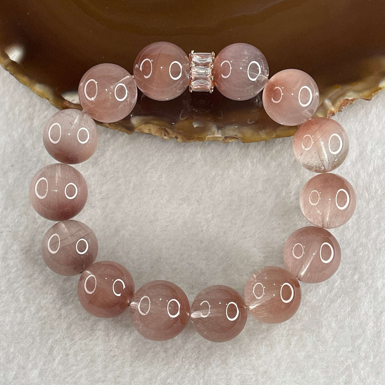 Certified Natural Good Grade Pinky Rabbit Hair Rutilated Quartz Beads Bracelet 59.732g 16cm 14.8mm 14Beads