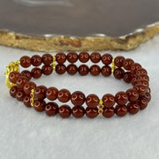 Natural Brownish Red Amber Beads with Gold Color Charms Bracelet 10.69g 16.5cm 6.5mm 52 Beads - Huangs Jadeite and Jewelry Pte Ltd
