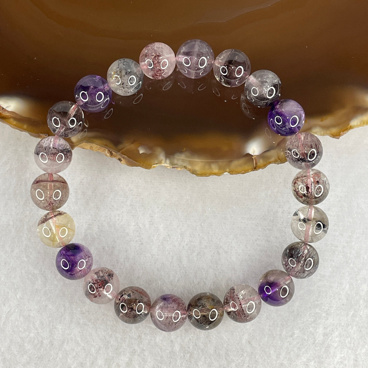 Certified Good Grade Natural Black Super 7 Crystal Beads Bracelet | 15.5cm Strand of 22 Beads 8.8mm (19.65g | Root Grounding, Manifestation & Aura Shield)