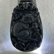 Type A Opaque to Partial Translucent Black Omphacite Jadeite Monkey Pendant 29.60g 59.6 by 40.1 by 8.5mm - Huangs Jadeite and Jewelry Pte Ltd