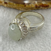 Type A Natural White to Faint Green Jadeite Cabochon 14.5 by 11.7 by 4.0mm Stone for Setting 15.72g (On Silver Ring Mold) US 8.75 HK 19.5 - Huangs Jadeite and Jewelry Pte Ltd