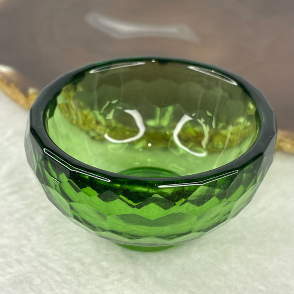 Green Bowl Luili Display 71.45g 60.7 by 35.3mm - Huangs Jadeite and Jewelry Pte Ltd