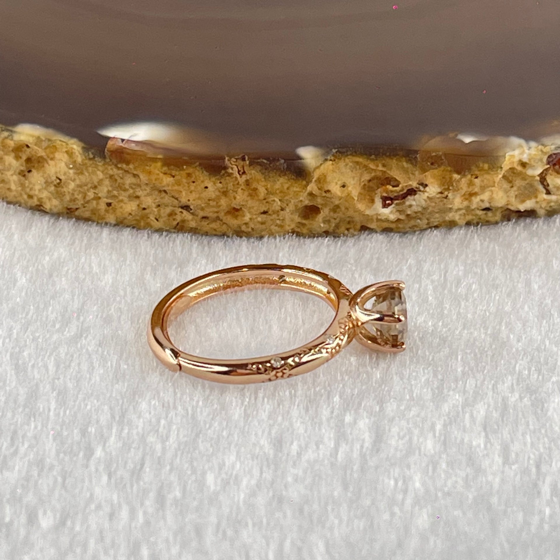 Champagne Color Cubic Zircoina in S925 Sliver in Rose Gold Color Ring 2.17g 6.3 by 3.6mm - Huangs Jadeite and Jewelry Pte Ltd