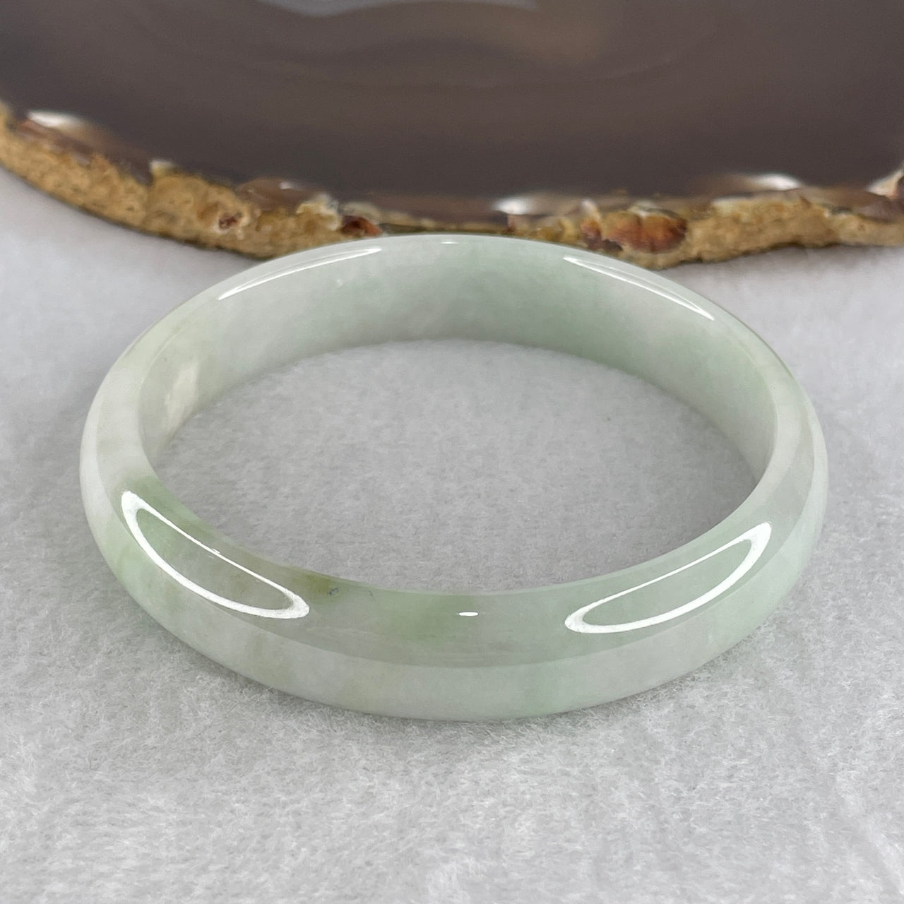 59.9mm Genuine Jadeite Bangle Type A - Green Floating Flowers - 43.67g Natural Light Green Jadeite Jewelry 12.6x7.0mm Wide (Slight Internal Lines)