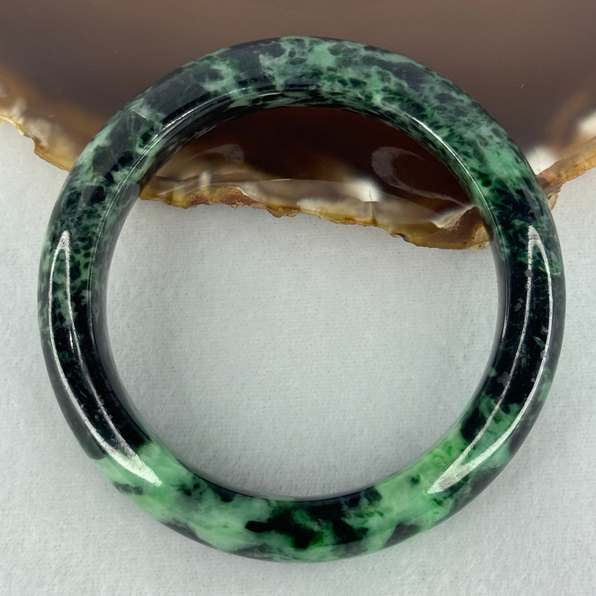 Type A Opaque to Slightly Translucent Dark Green with Apple and Emerald Green Jadeite Bangle Internal Diameter 56.0mm 75.24g 14.9 by 9.6mm (Slight Internal Lines) - Huangs Jadeite and Jewelry Pte Ltd