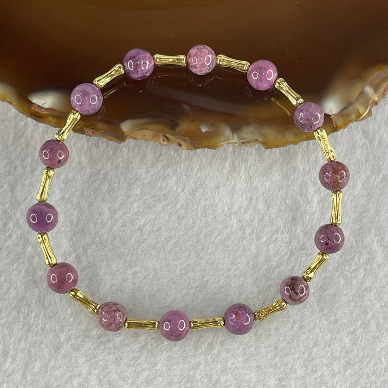 Natural Lepidolite Beads Bracelet with Charms 6.10g 15.5cm 6.3mm 14Beads