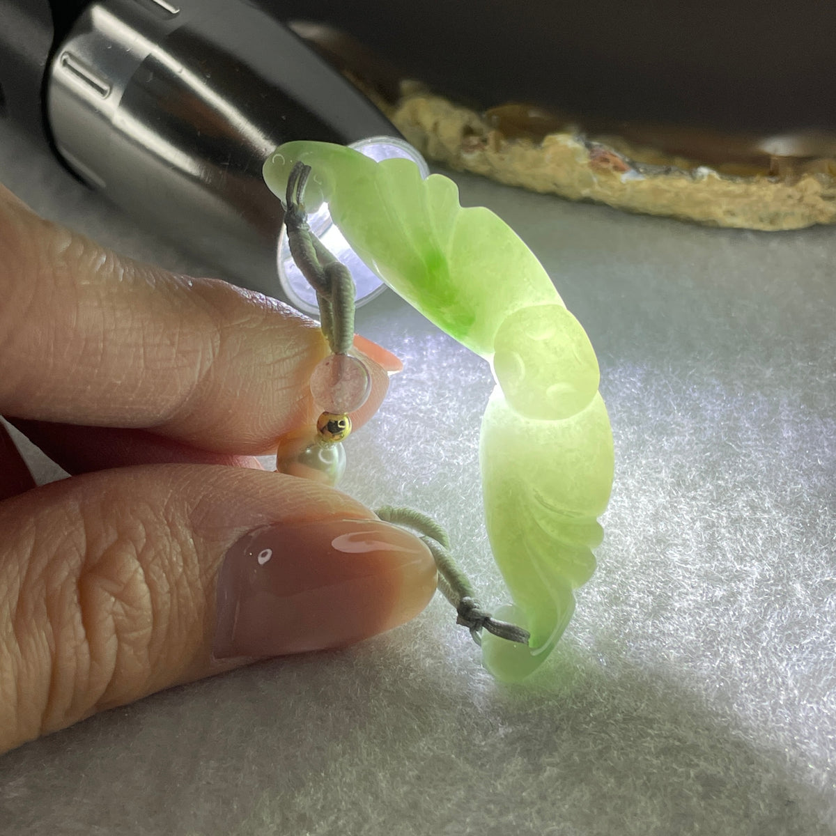 Natural Type A Green Jadeite Butterfly with Coins Pendant | Transformation, Longevity & Double Wealth Talisman (11.90g | 49.8 x 17.8 x 7.0mm) - Huangs Jadeite and Jewelry Pte Ltd