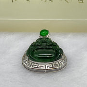 Type A Blueish Green Jadeite Milo Buddha Pendant Setting 18k White Gold 2.45g 25.6 by 19.4 by 7.2mm - Huangs Jadeite and Jewelry Pte Ltd