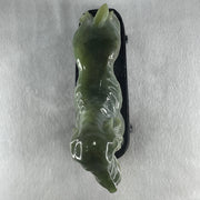 Natural Green with Yellow Serpentine Male Dog with Wooden Stand Feng Shui Display 1,780.3g 220.0 by 82.0 by 220.0mm - Huangs Jadeite and Jewelry Pte Ltd